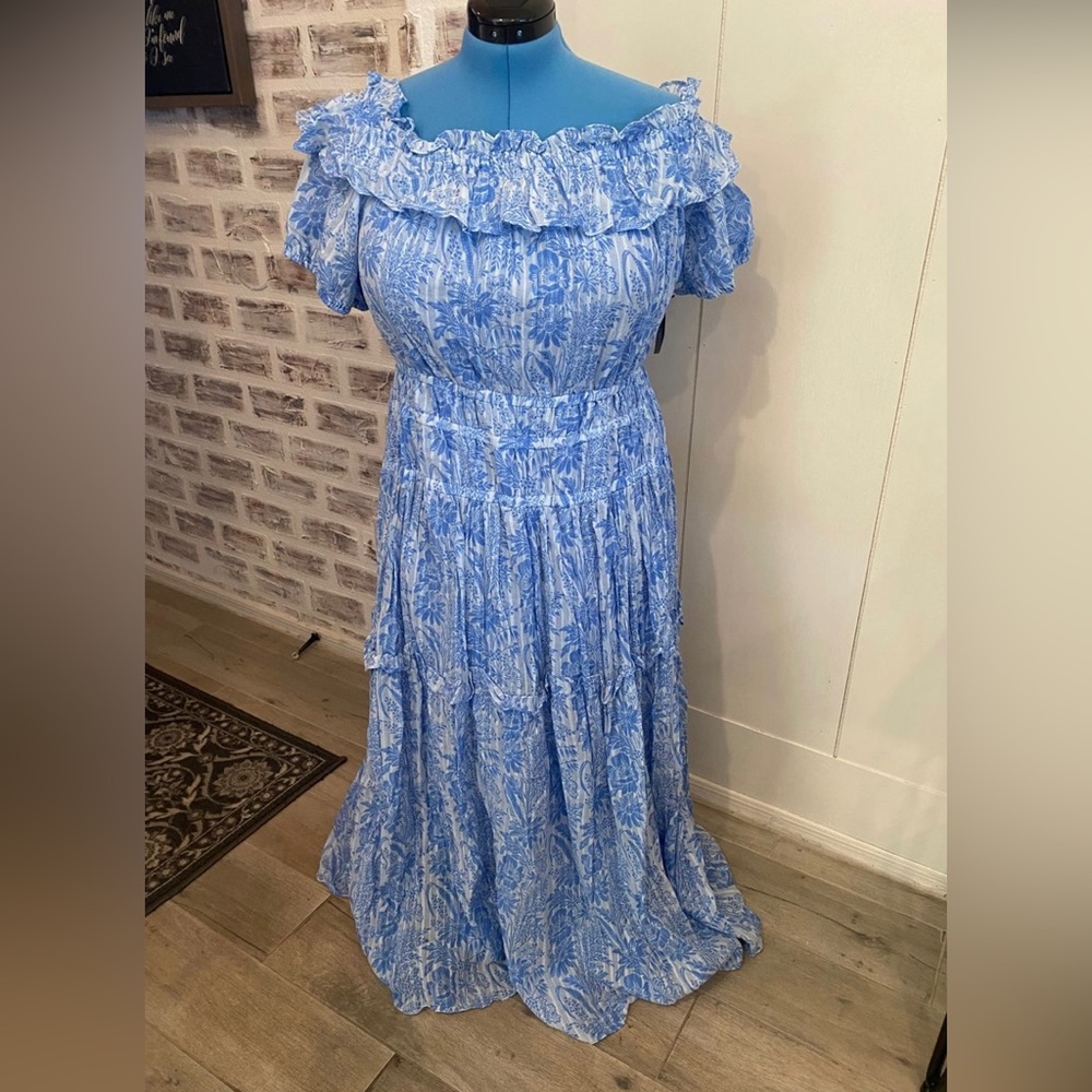 NWT International Concepts blue strapless dress be Sz XL